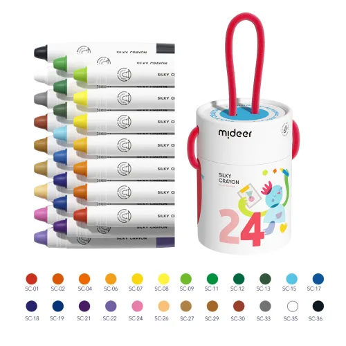 Mideer - Silky Crayons Colourful Bucket - 24 Colours