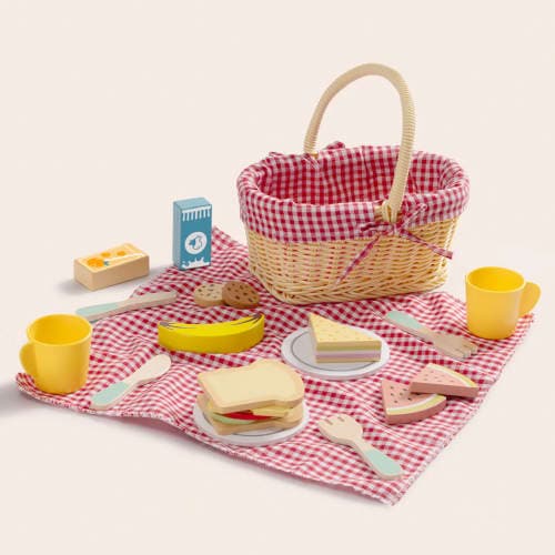 TookyToy - Pretend Play Wooden Picnic Basket Toy Set